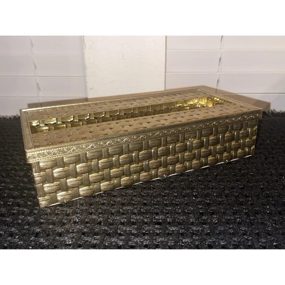 Vintage Gold Filigree Ornate Tissue Kleenex Box Holder Hollywood Regency